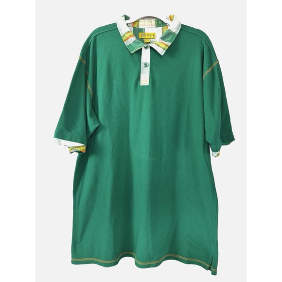 VTG Rare Mens PJ Mark Polo Shirt 2XL Irish Kelly Green Plaid Y2K Prep Streetwear - Picture 1 of 6
